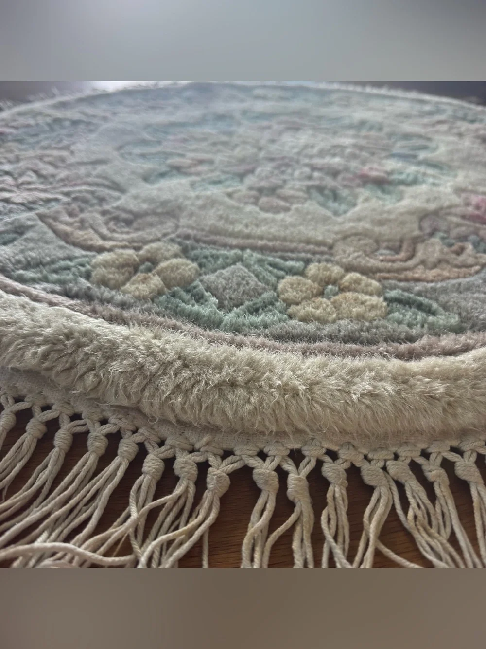 Vintage Round Floral Accent Rug 38” Thick Plush with Fringe
